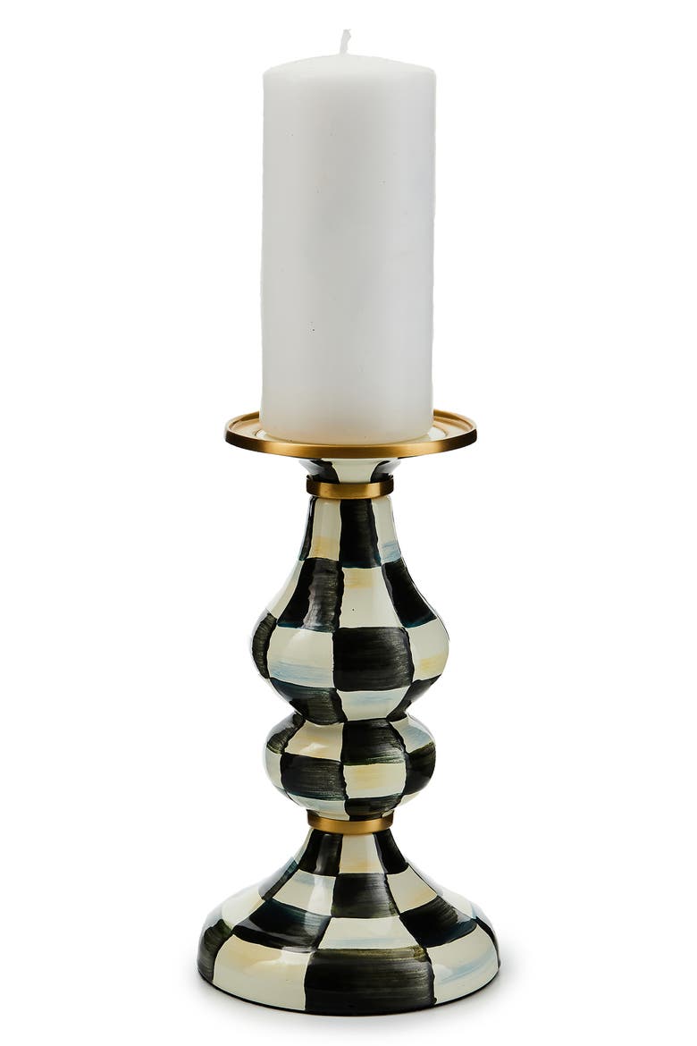 Courtly Check Medium Pillar Candleholder, Alternate, color, BLACK/ WHITE