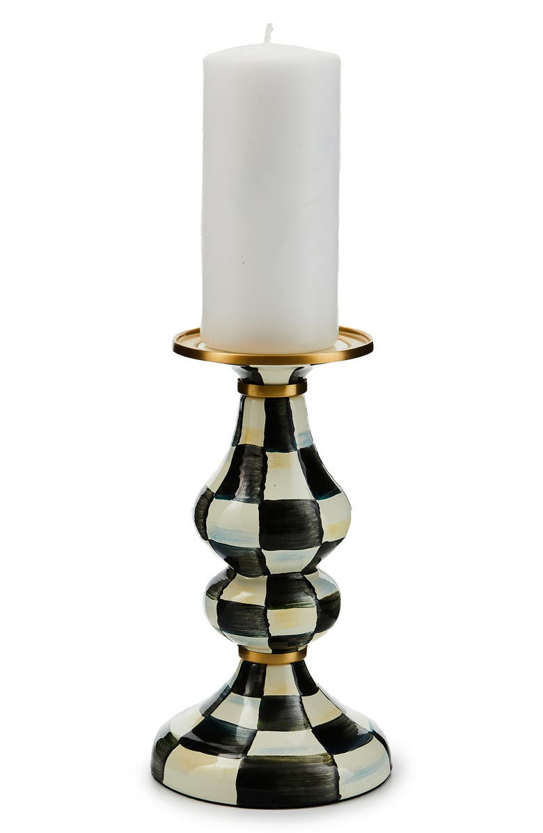 MACKENZIE CHILDS Courtly Check Medium Pillar Candleholder, Alternate, color, Black/ White