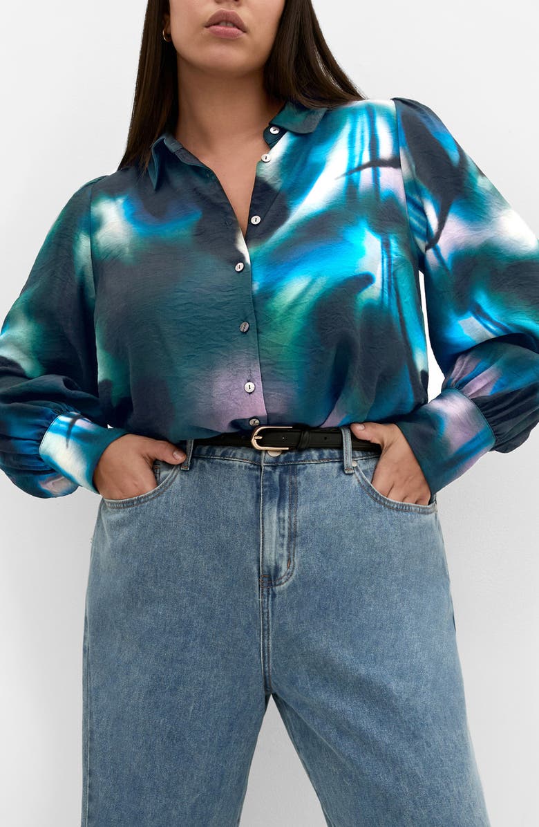 City Chic Hayely Long Sleeve Woven Shirt, Main, color, Haze Bloom