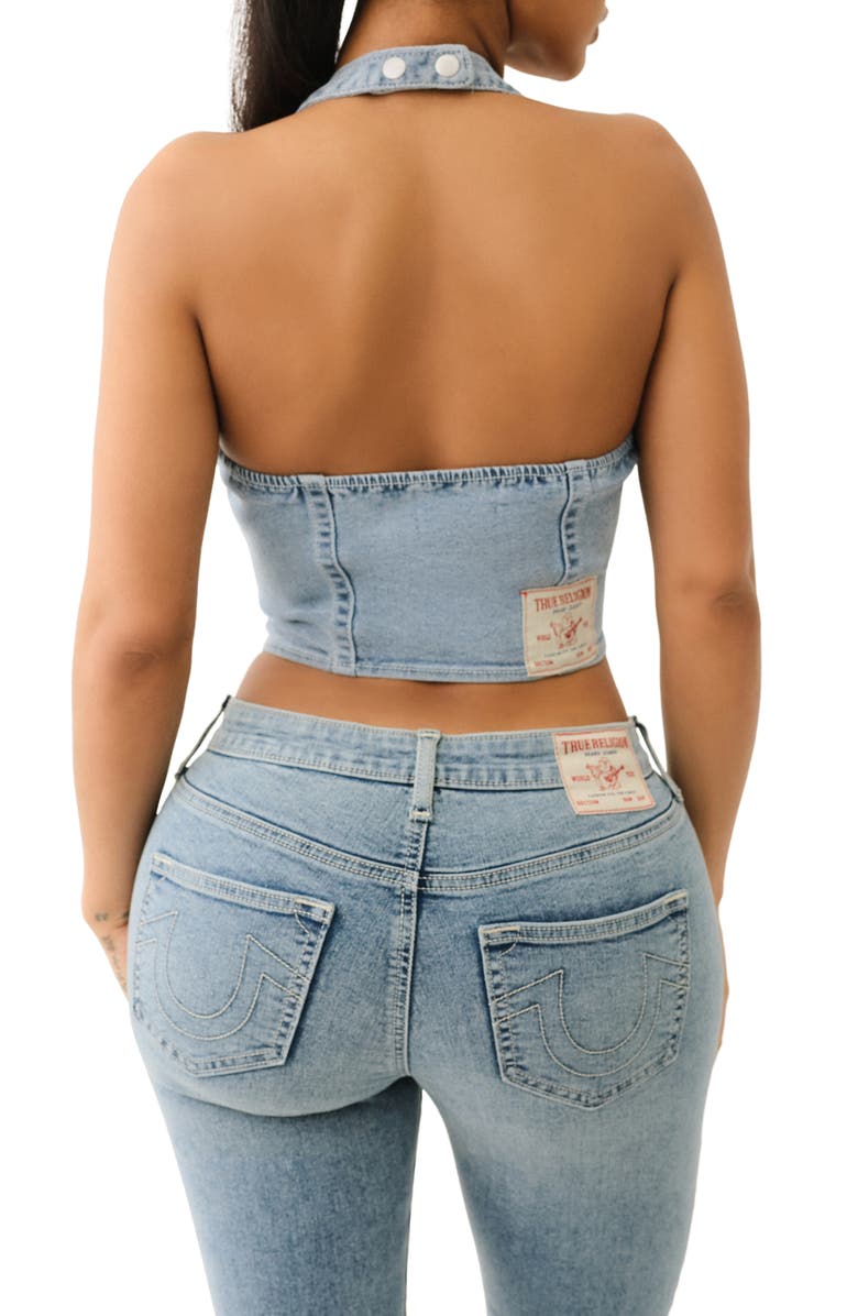 True Religion Halter Denim Top, Alternate, color, Aqua Marine