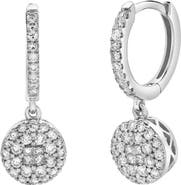 LuvMyJewelry Zinnia Pave Round Diamond Drop Huggie Hoop Earrings in 14K Gold