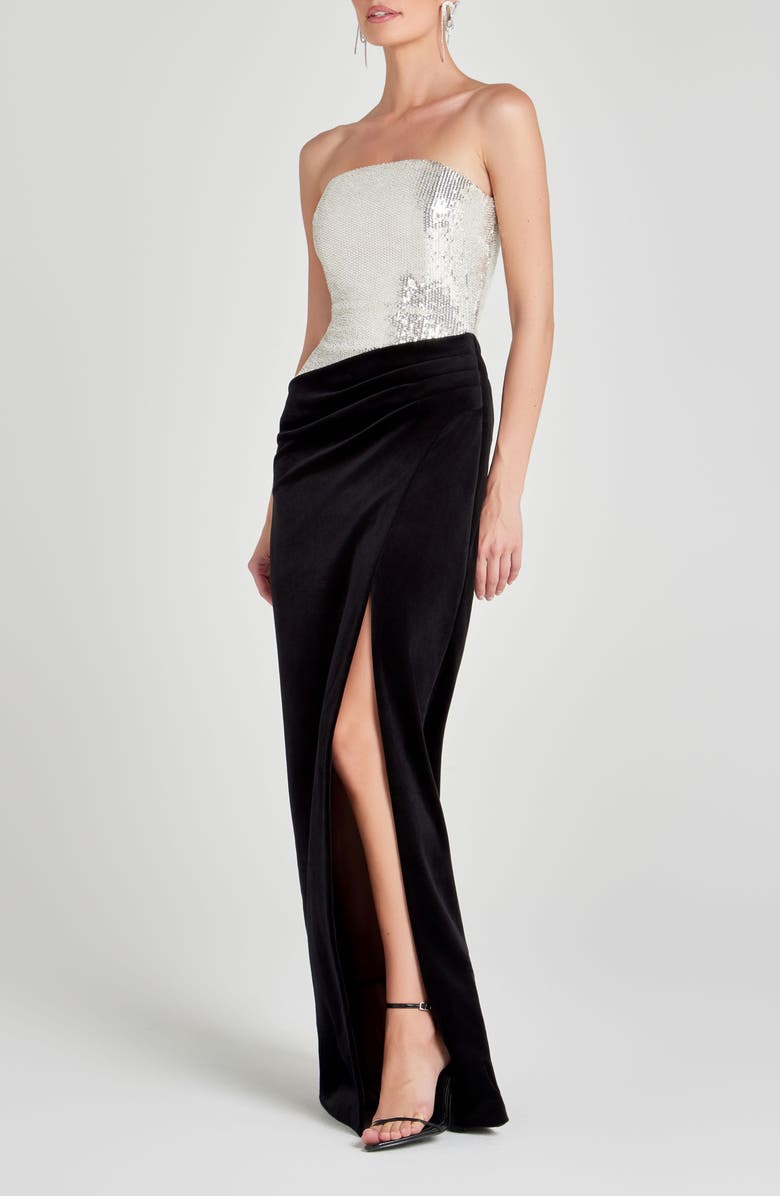 Nadine Merabi Samantha Mixed Media Strapless Column Gown 