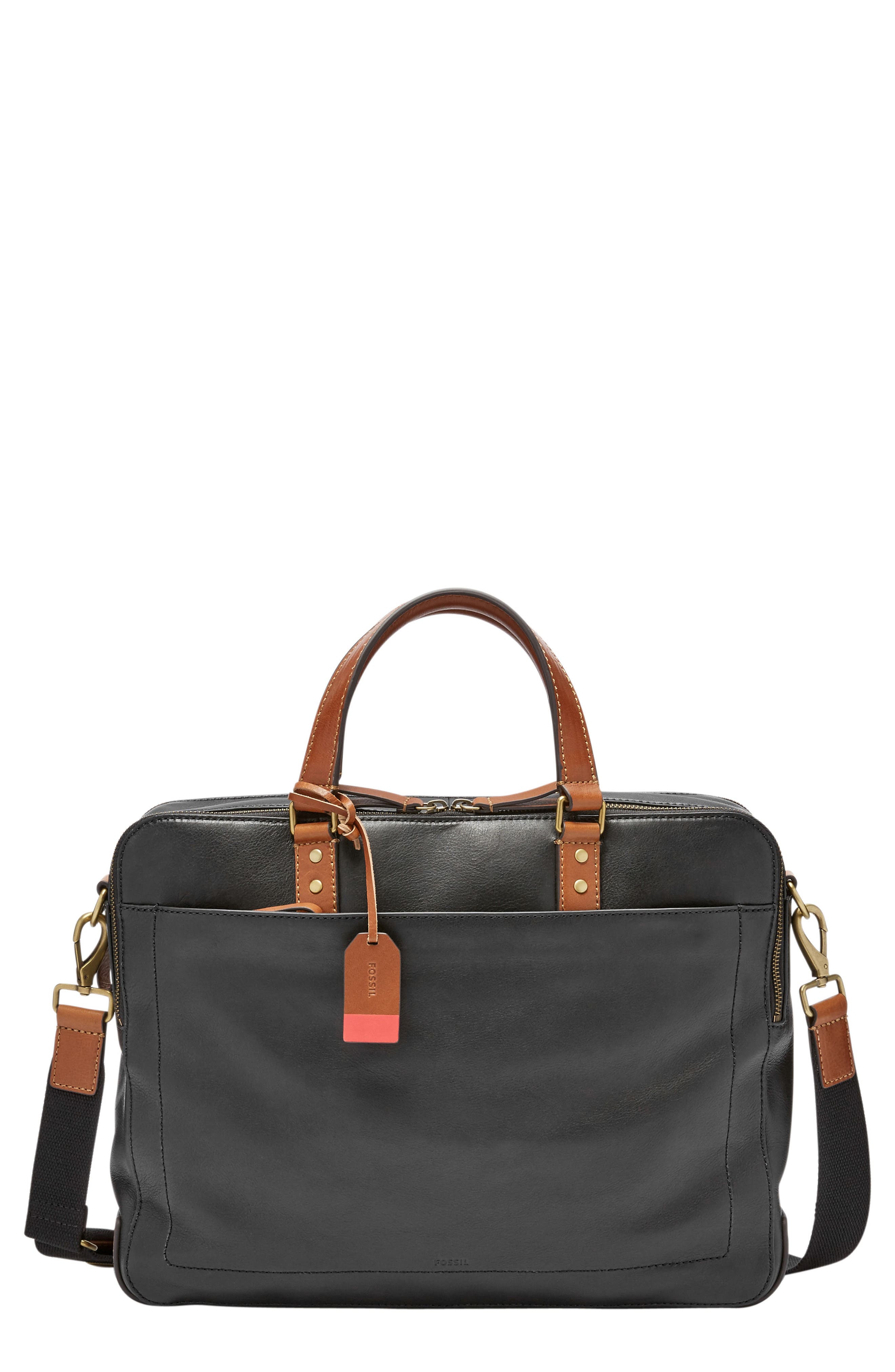 Fossil Defender Leather Briefcase, Main, color, 