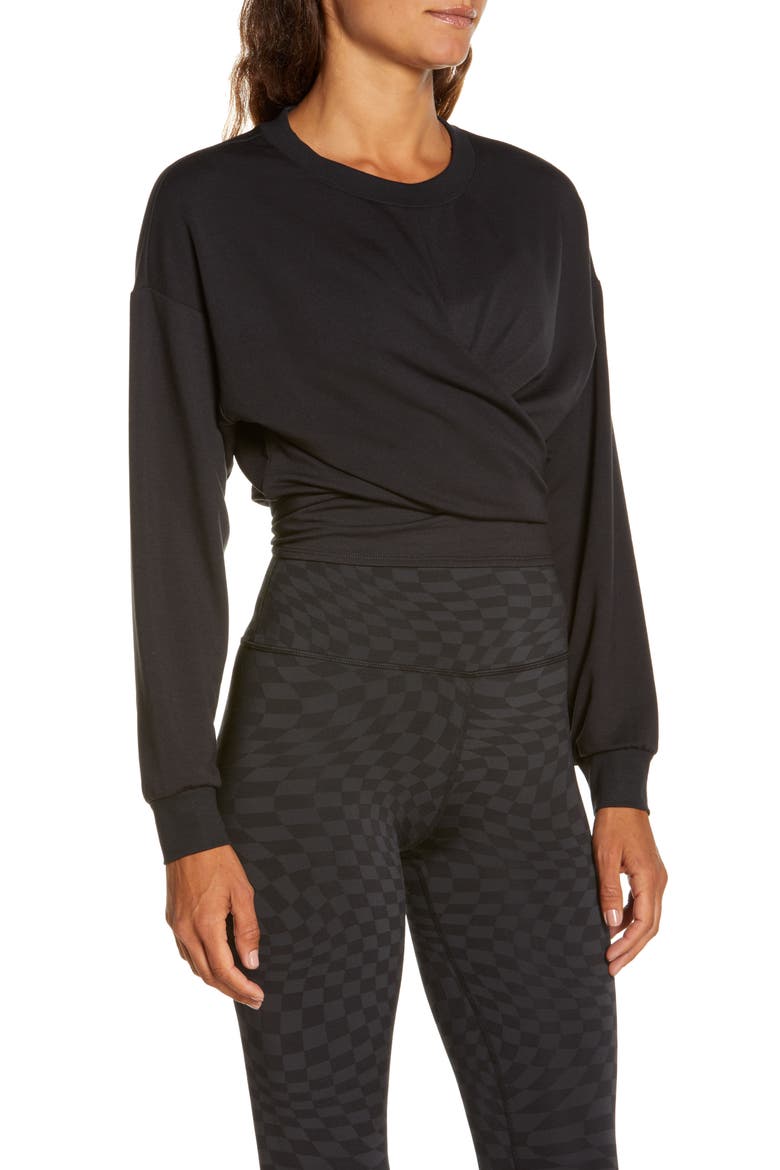 Dreamy Wrap Crop Sweatshirt, Alternate, color, BLACK