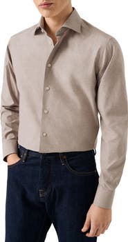 Eton Slim Fit Tan Mélange Cotton Twill Dress Shirt