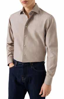 Eton Slim Fit Tan Mélange Cotton Twill Dress Shirt