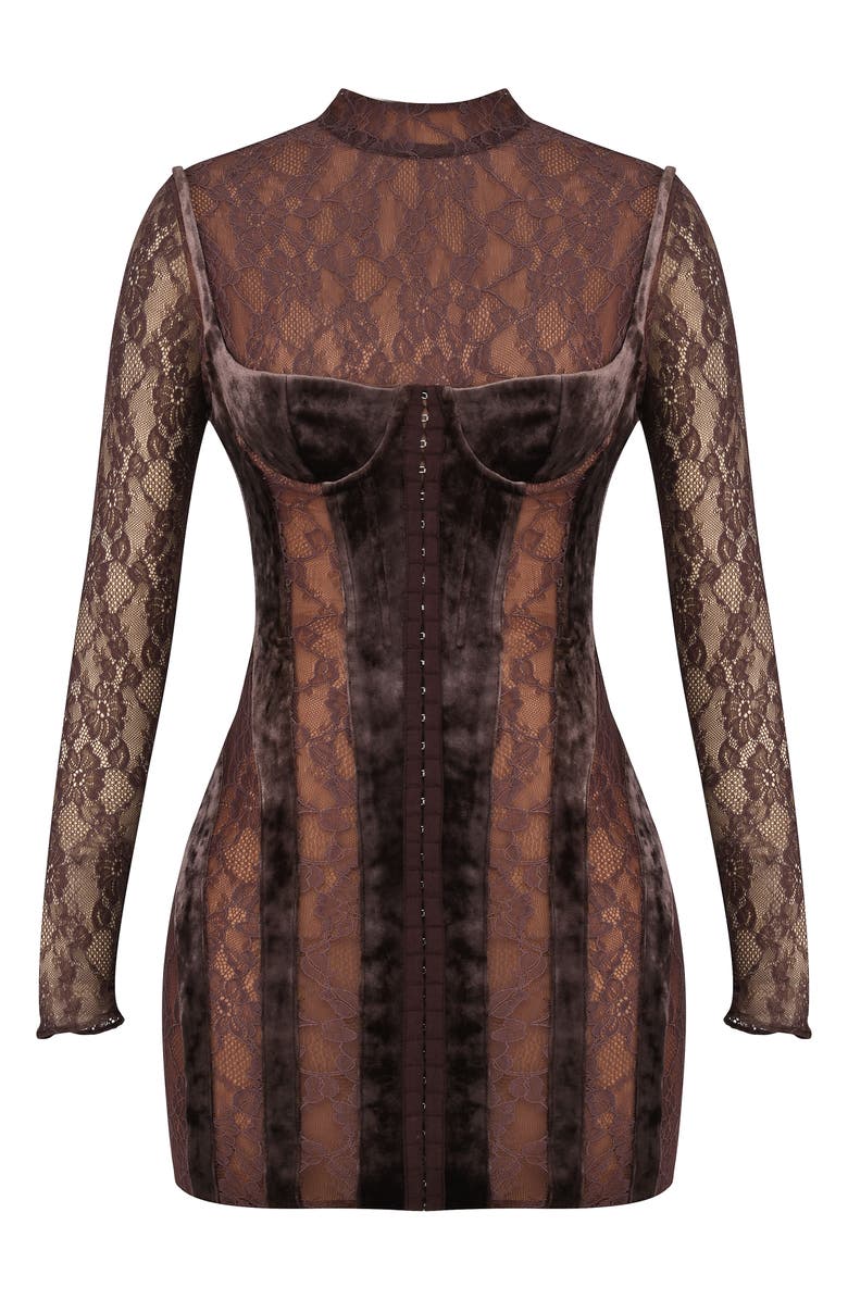 HOUSE OF CB Marica Long Sleeve Lace & Velvet Minidress, Alternate, color,