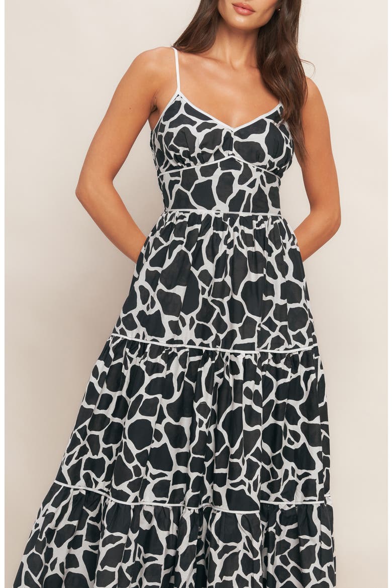 V-Neck Cotton Midi Dress, Alternate, color, IVORY BLACK