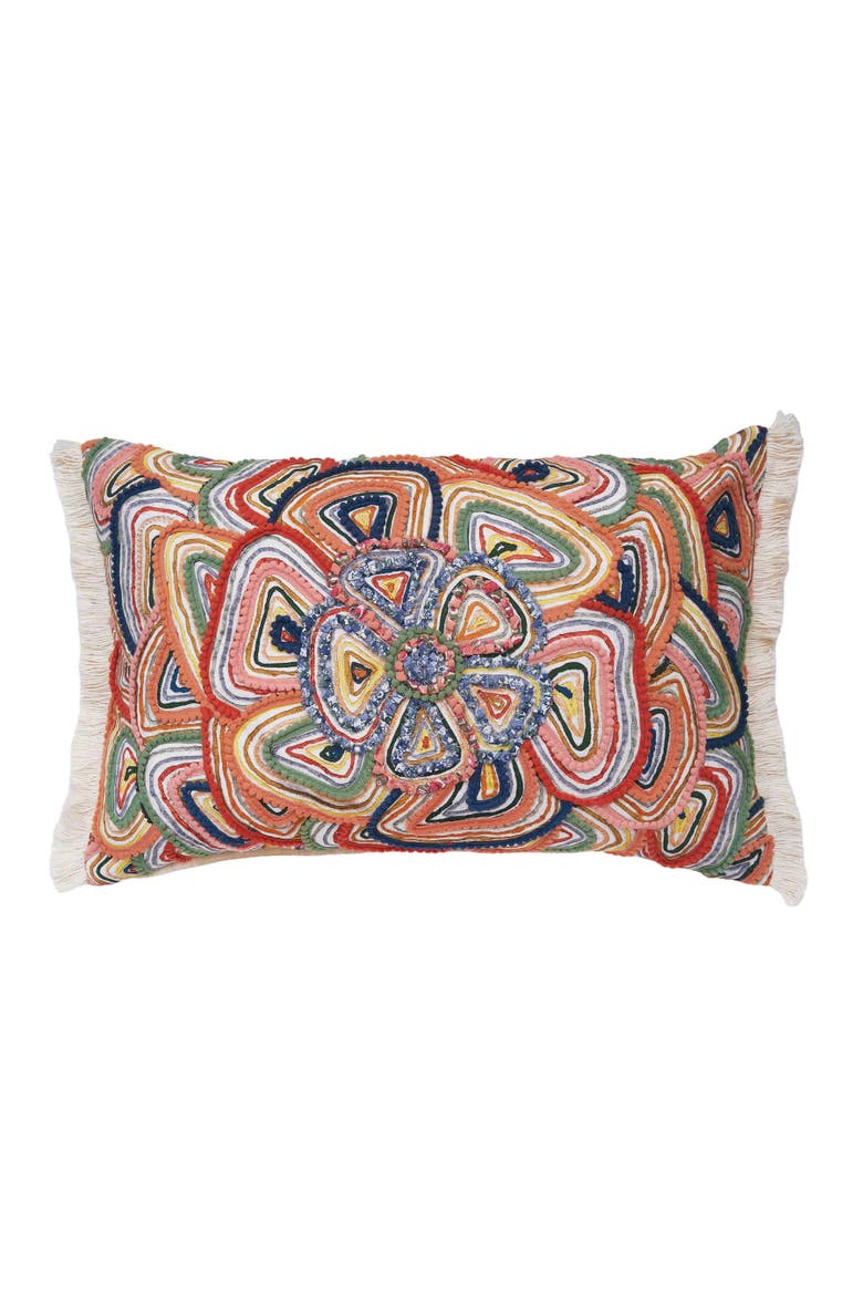 Putnum Bohemian Chic Cotton Blend Lumbar Accent Pillow 14" x 22", Main, color, Red