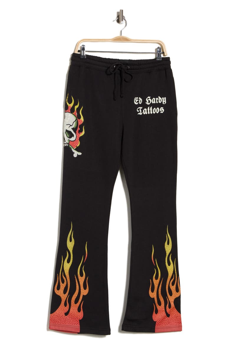 Skull Flames Bootcut Sweatpants, Alternate, color, BLACK