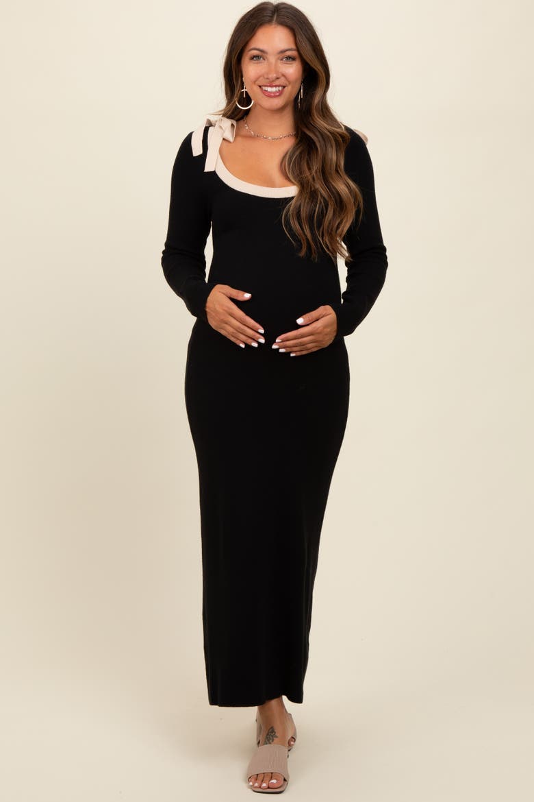 Shoulder Bow Detail Maxi Sweater Dress, Alternate, color, Black