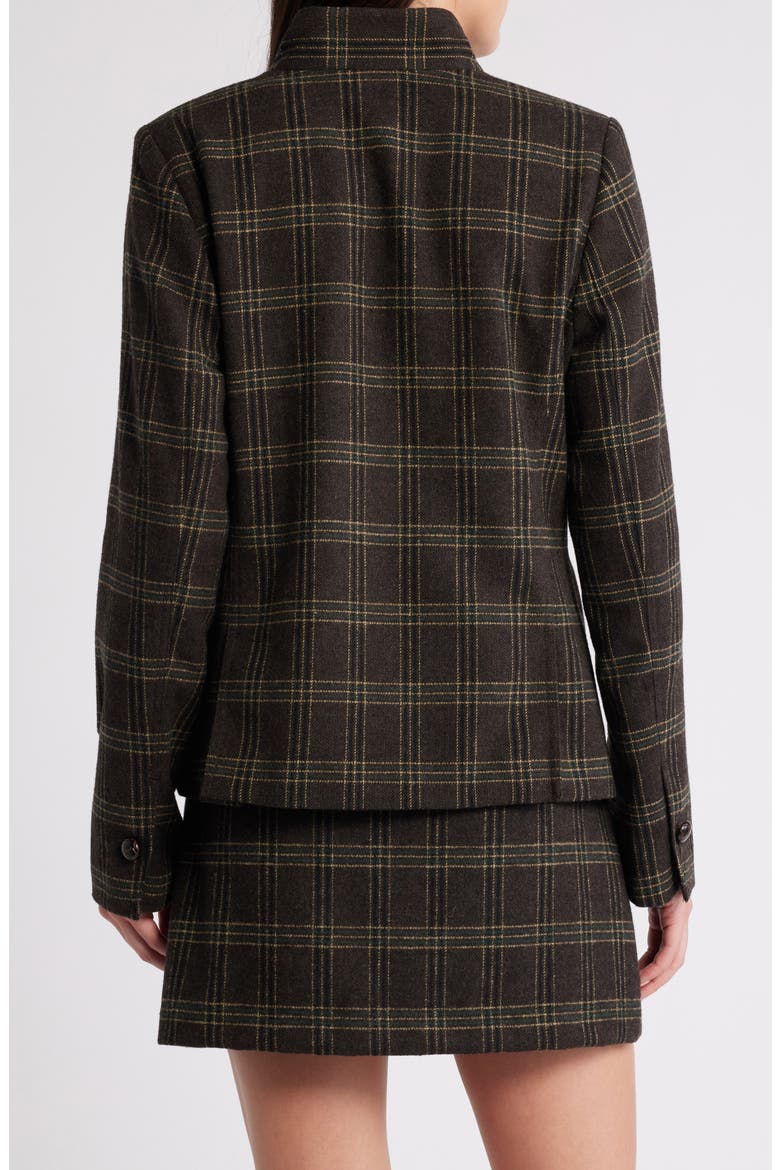 Plaid Stand Collar Blazer, Alternate, color, BROWN- BLACK PLAID