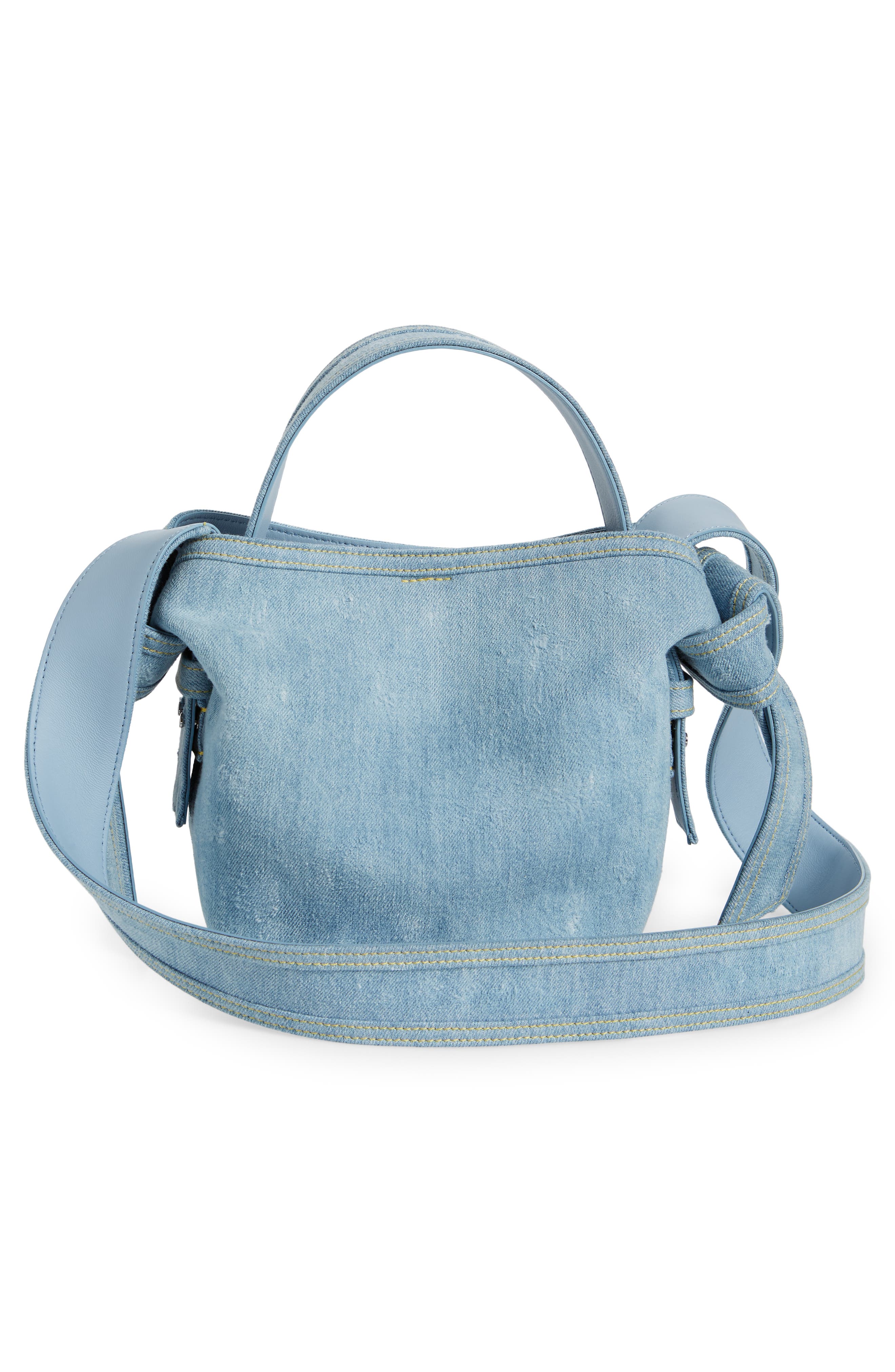 Acne Studios Mini Musubi Destroyed Denim Top Handle Bag, Alternate, color, 
