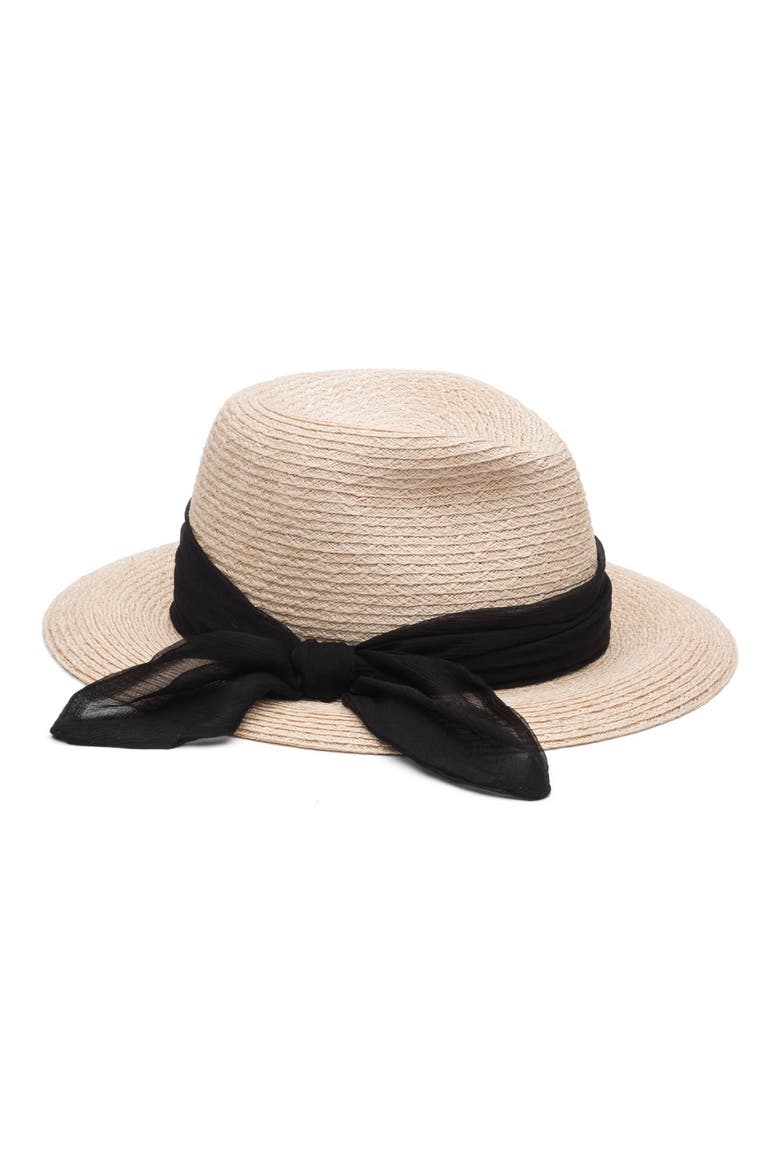 Lillian Bow Packable Hemp Fedora, Main, color, NATURAL