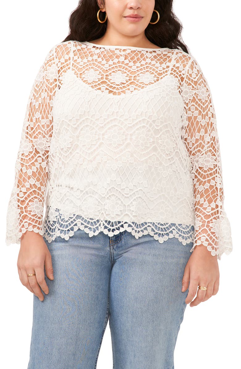 Vince Camuto Open Stitch Lace Top, Main, color,