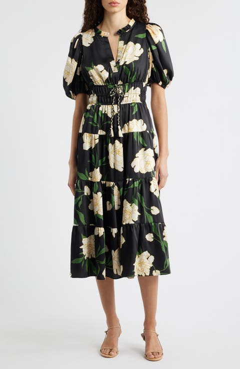 Floral Puff Sleeve Midi Dress