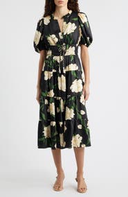 Vince Camuto Floral Puff Sleeve Midi Dress