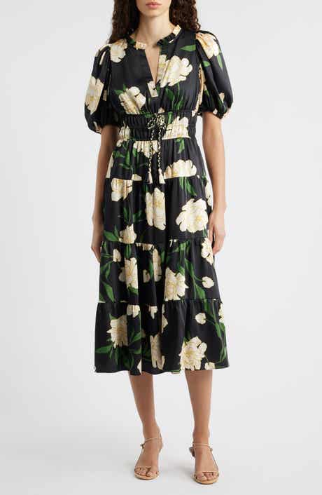 Vince Camuto Floral Puff Sleeve Midi Dress