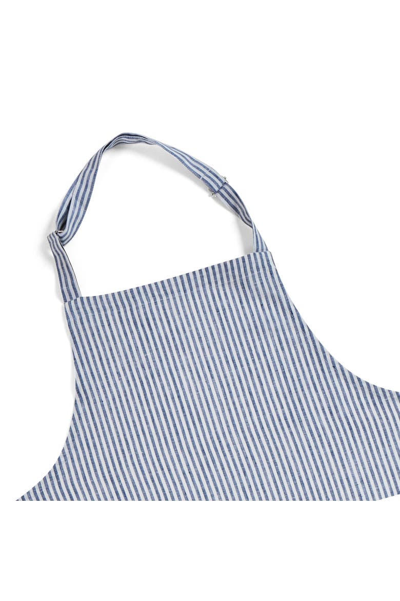 Linen Bib Apron with Adjustable Neck Strap & Center Pockets, 38 x 36 Inches, Alternate, color, Navy and White