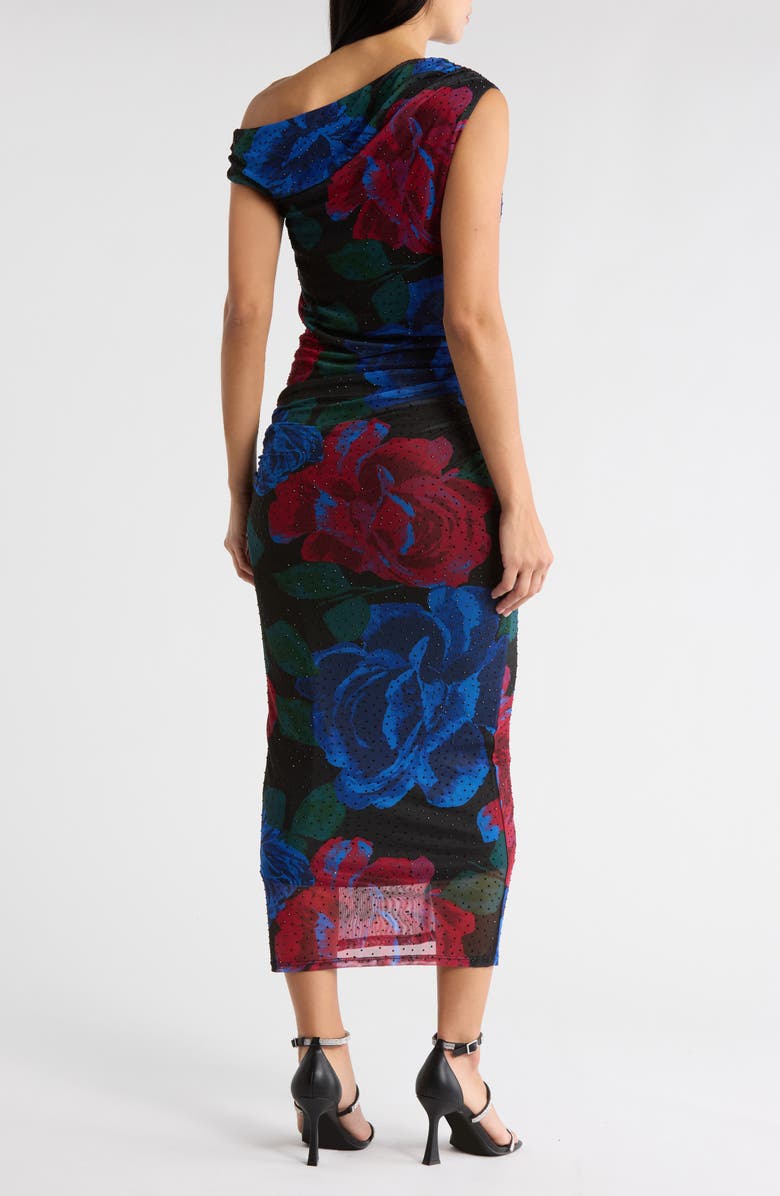AFRM LOS ANGELES Aurelie Draped One-Shoulder Embellished Mesh Midi Dress, Alternate, color, Midnight Roses