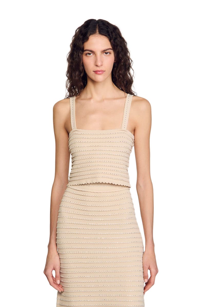 SANDRO Rhinestone knit crop top, Alternate, color,