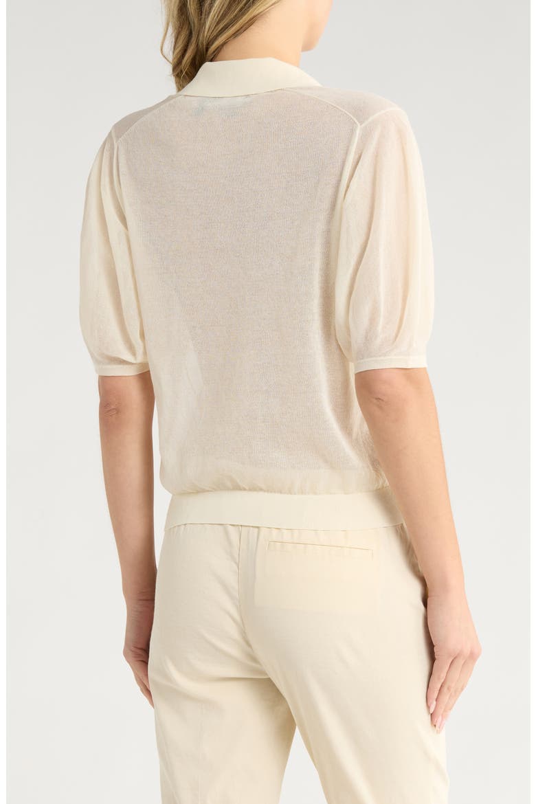 Puff Sleeve Crepe Knit Polo, Alternate, color, CREAM