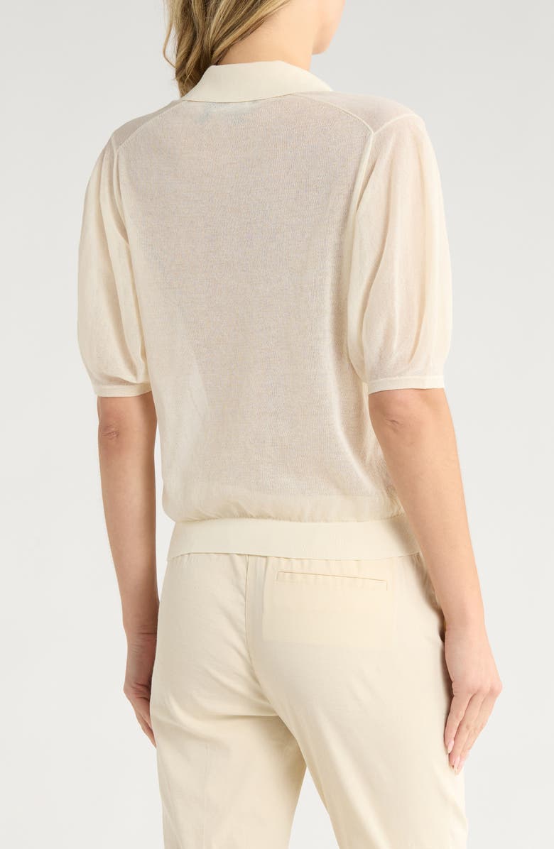 Theory Puff Sleeve Crepe Knit Polo, Alternate, color, Cream