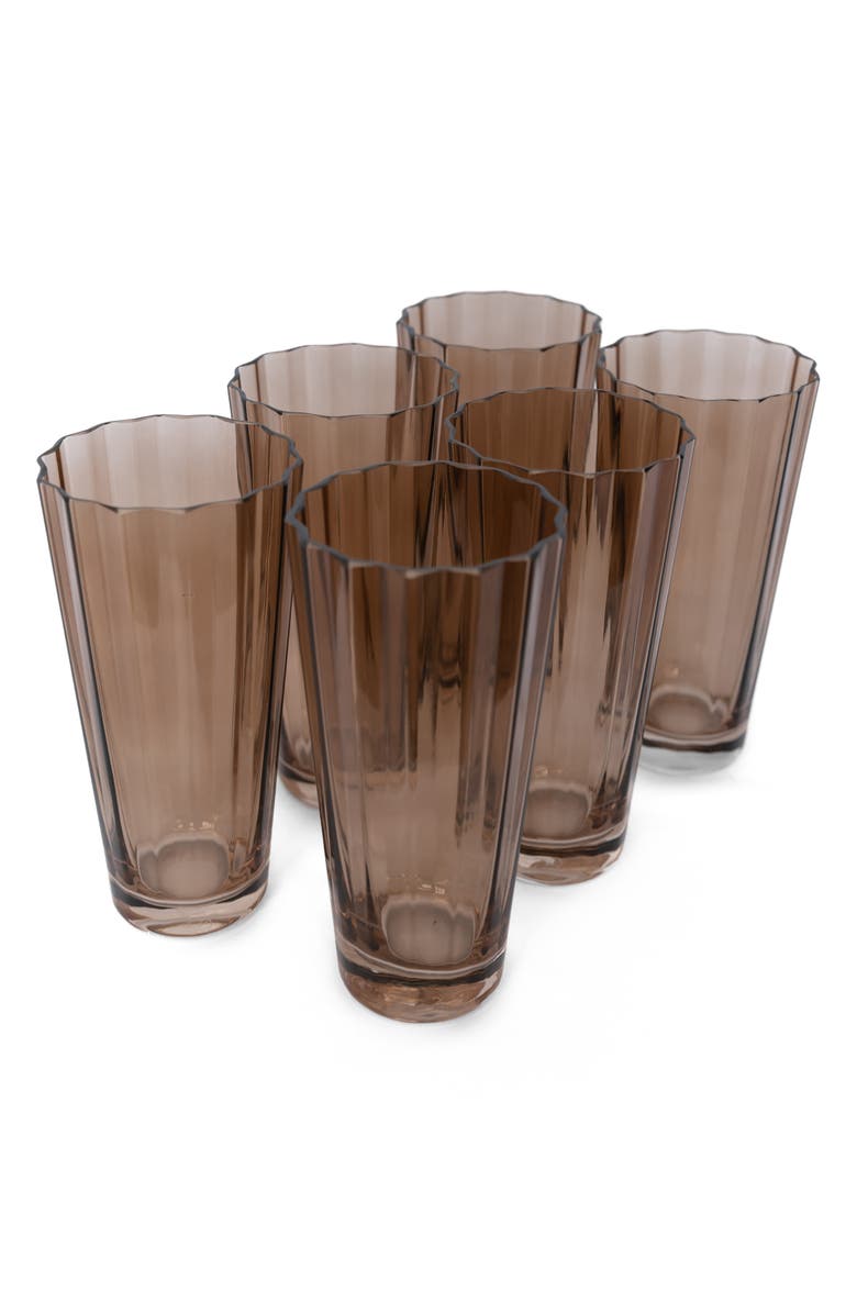 Estelle Colored Glass Sunday Set of 6 Highball Glasses, Main, color, Amber Smoke