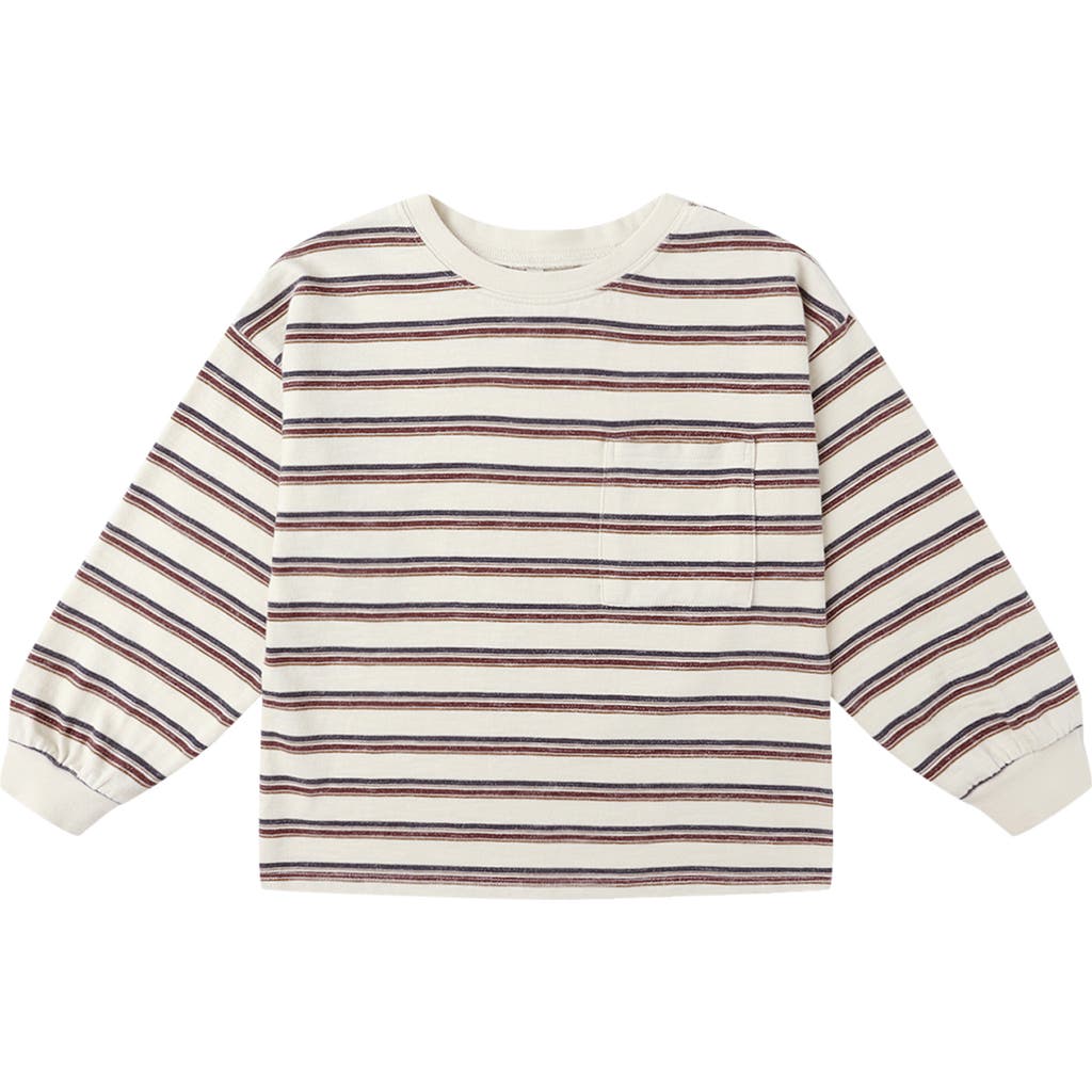 Rylee + Cru Stripe Long Sleeve Pocket T-shirt In Brown