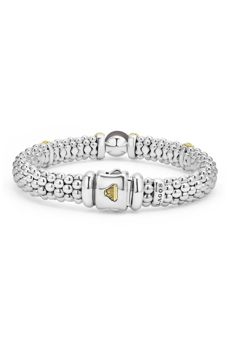 Luna Black Tahitian Pearl Station Bracelet, Alternate, color, SILVER