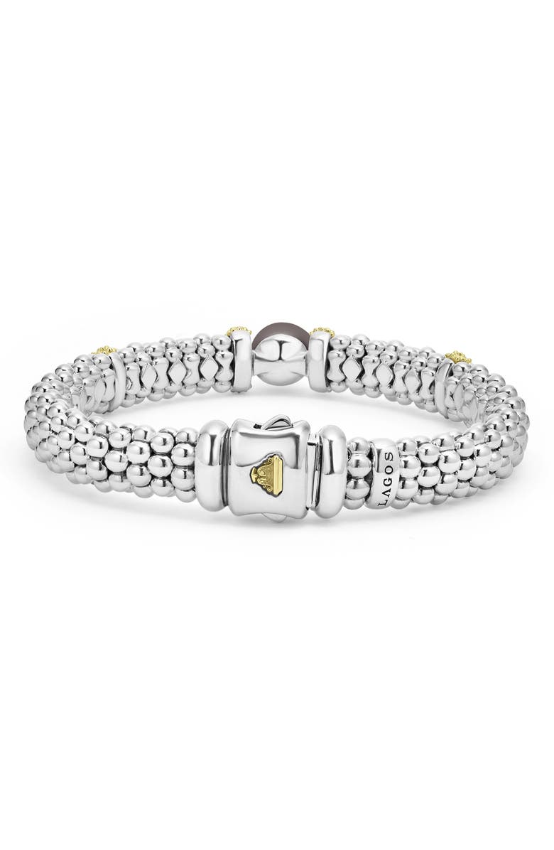 LAGOS Luna Black Tahitian Pearl Station Bracelet, Alternate, color, Silver