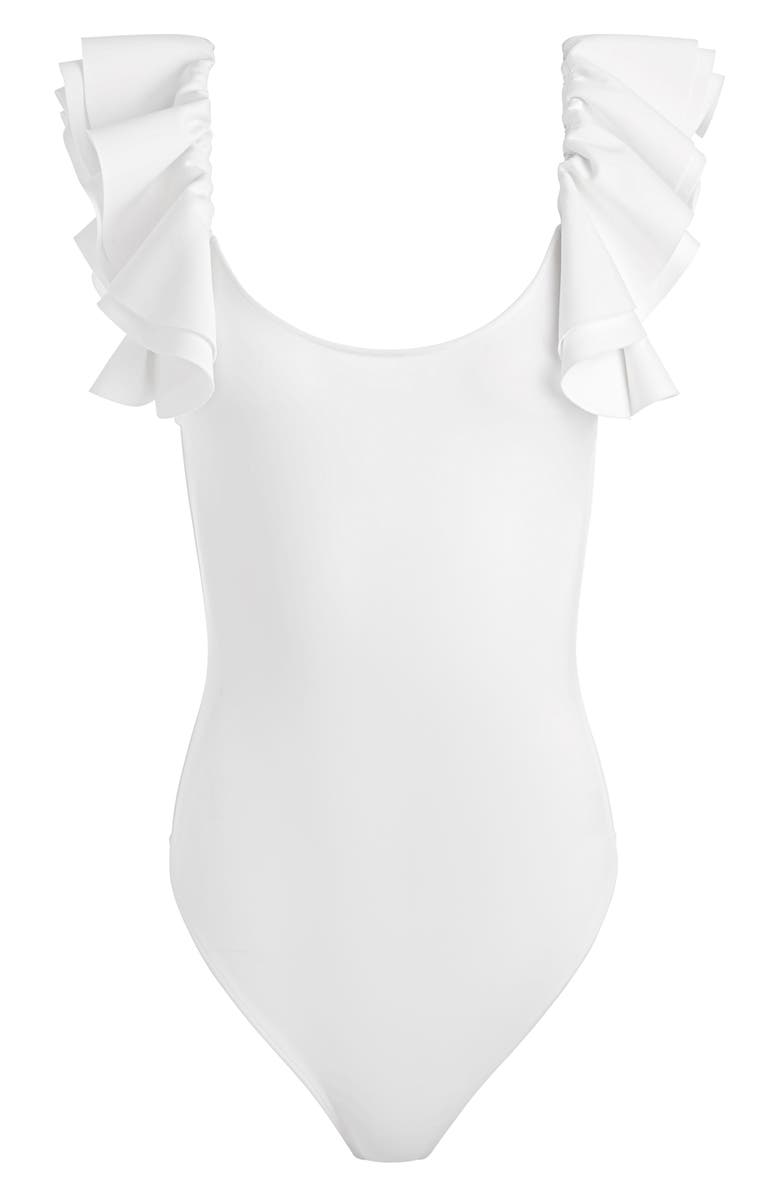Alice + Olivia Tawny Ruffle Sleeve Bodysuit, Alternate, color, Off White