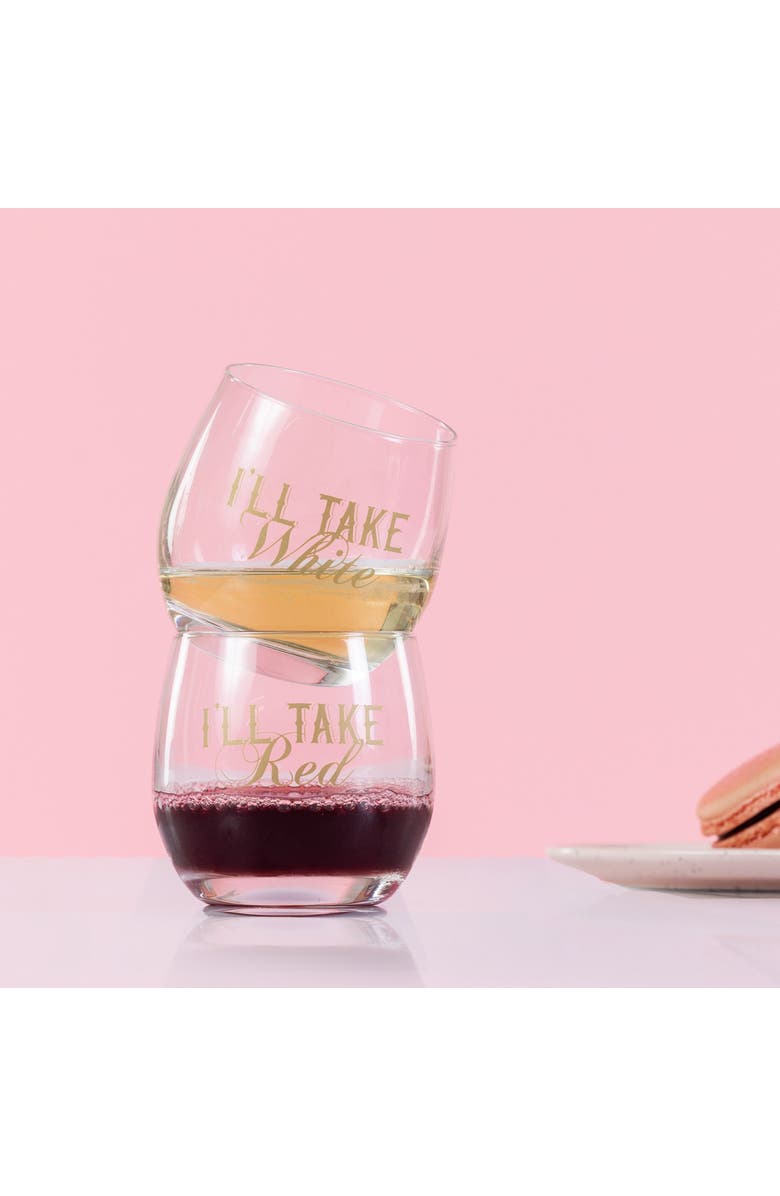 Totalee Gift I'll Take Red/White Mini Glasses Set of 2 Glass White 10 oz, Alternate, color, Clear