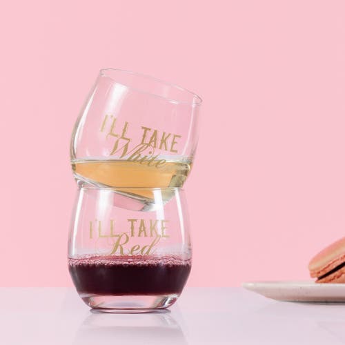 Totalee Gift I'll Take Red/white Mini Glasses Set Of 2 Glass White 10 oz In Transparent