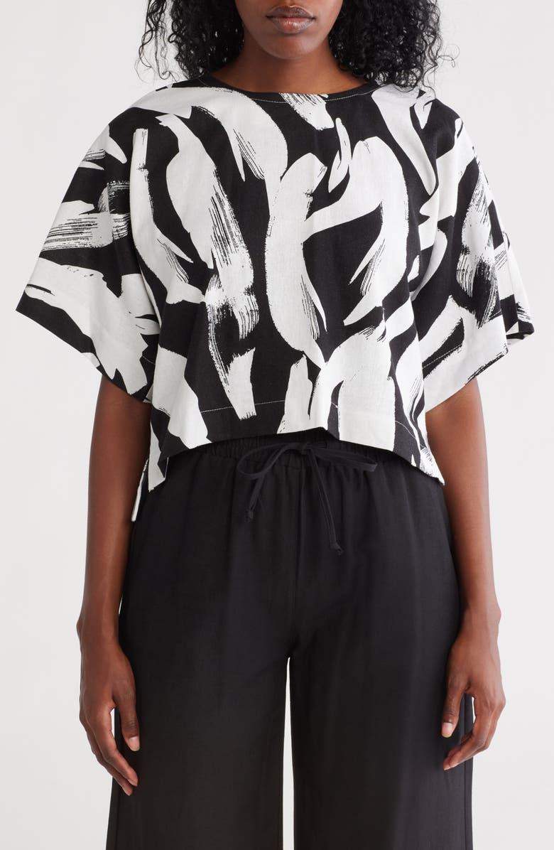 DKNY Boxy Short Sleeve Linen Blend Top, Main, color,