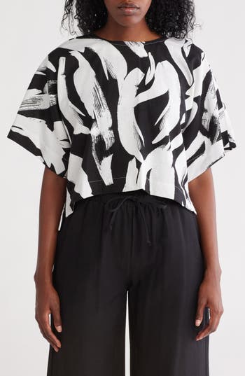 Dkny Boxy Short Sleeve Linen Blend Top