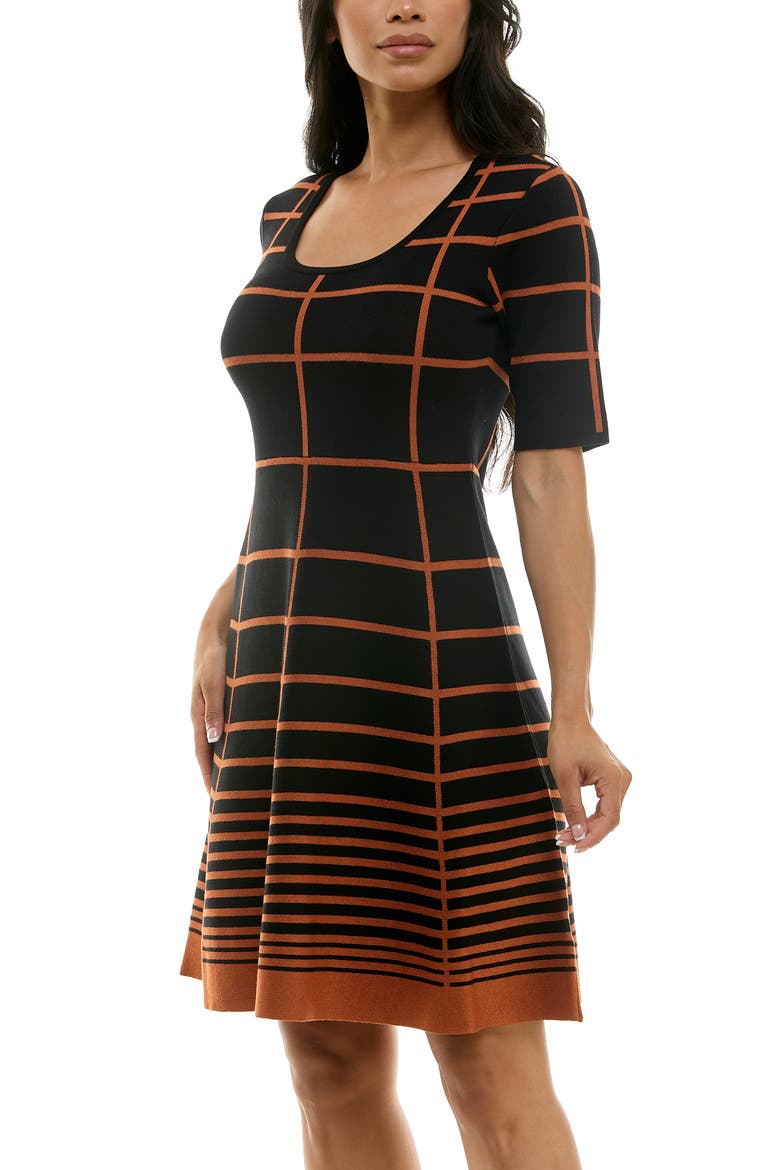 Elbow Sleeve Fit & Flare Sweater Dress, Alternate, color, BLACK/ SIENNA