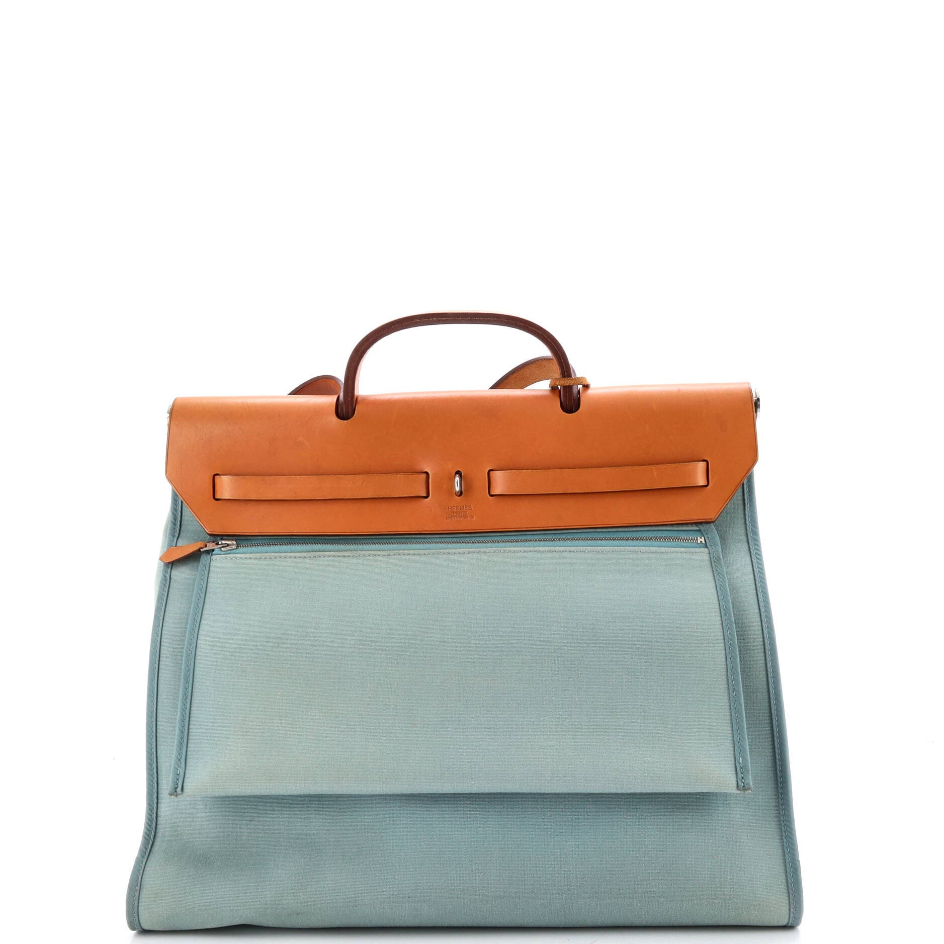 Pre-Owned Hermes Herbag Zip Leather and Toile 39, Alternate, color, Ciel