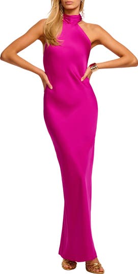 Ramy Brook Tatiana Halter Neck Satin Gown | Nordstrom