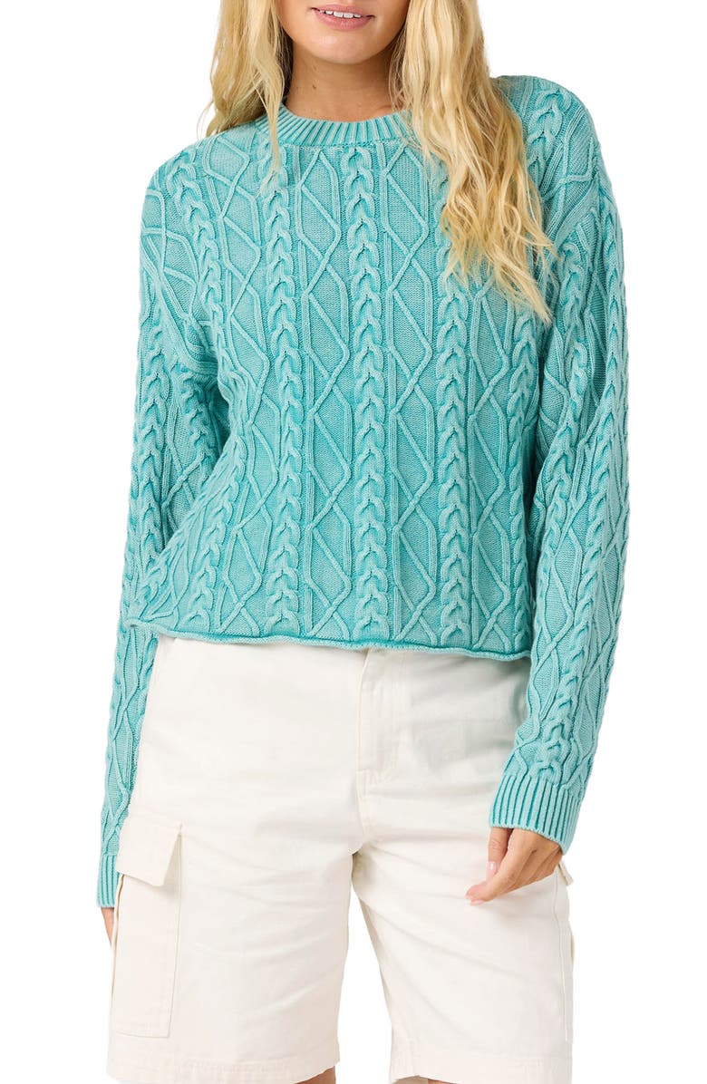 O'Neill Misha Cable Knit Sweater, Main, color, Agate Green