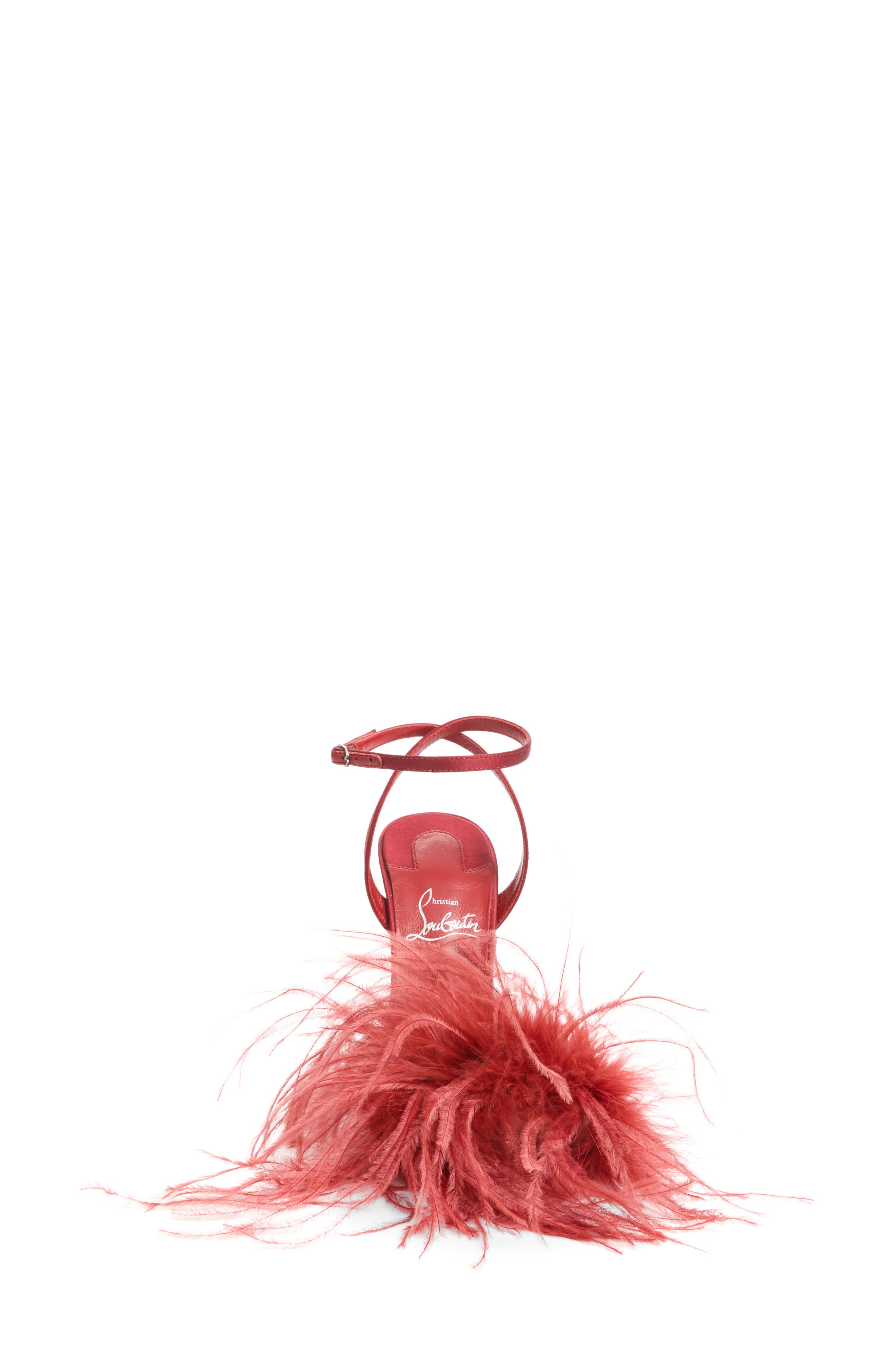 Miss Z Loubipoupi Feather Embellished Ankle Strap Sandal, Alternate, color, FEVER/ LIN FEVER