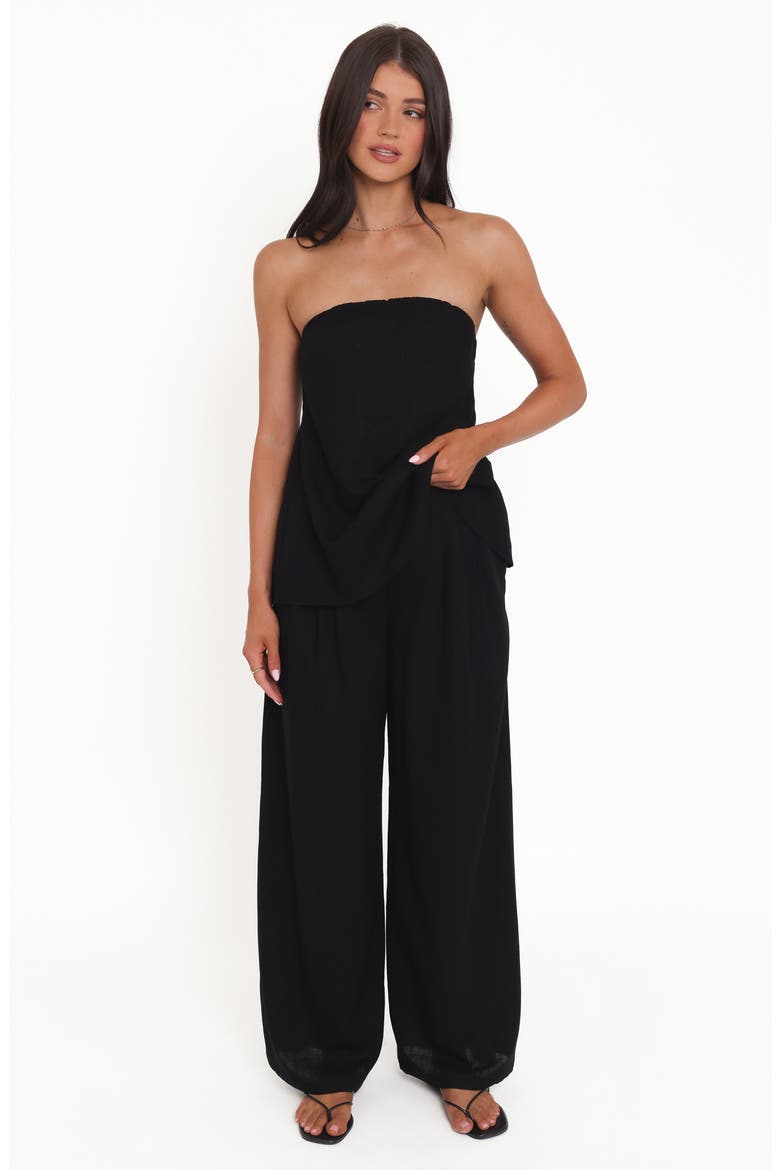 Arles Pleated Cotton Wide Leg Pants, Alternate, color, BLACK