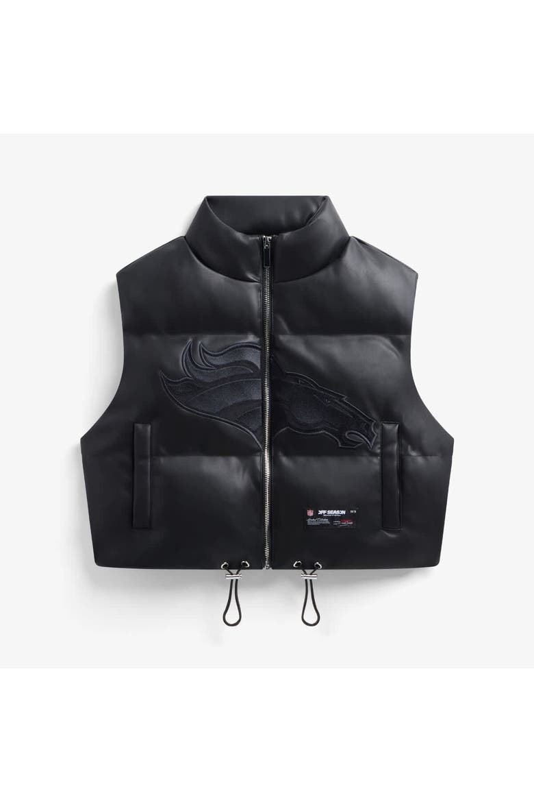 Women's  Black Denver Broncos Faux Leather Cropped Puffer Vest, Main, color, Black