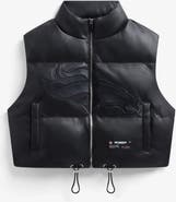 Off Season Women's  Black Denver Broncos Faux Leather Cropped Puffer Vest