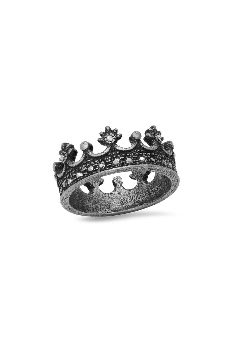 Men's Black Ion Plated Stainless Steel Crown Ring, Main, color, BLACK
