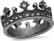 STEELTIME Men's Black Ion Plated Stainless Steel Crown Ring