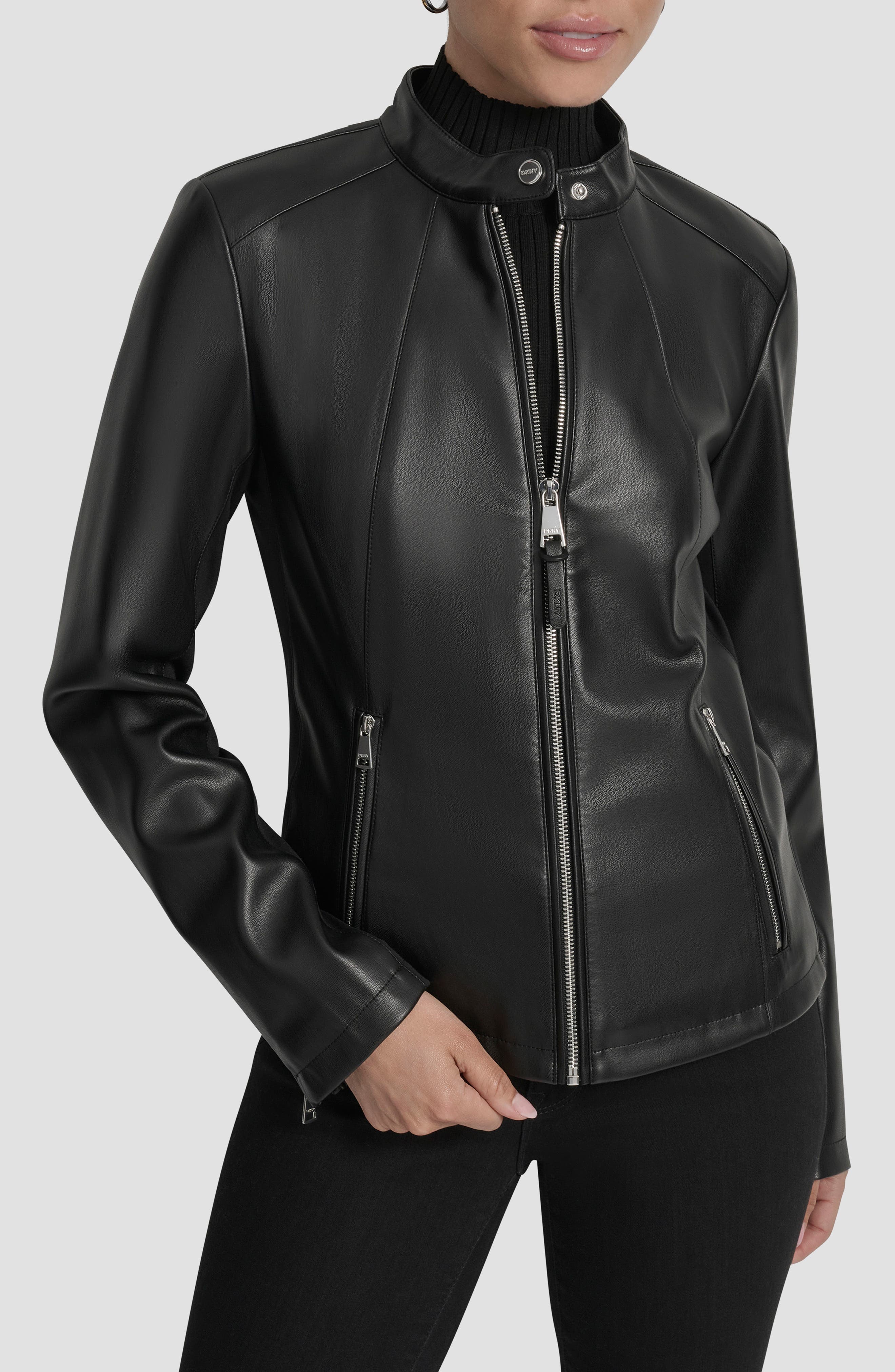 DKNY Faux Leather Moto Jacket