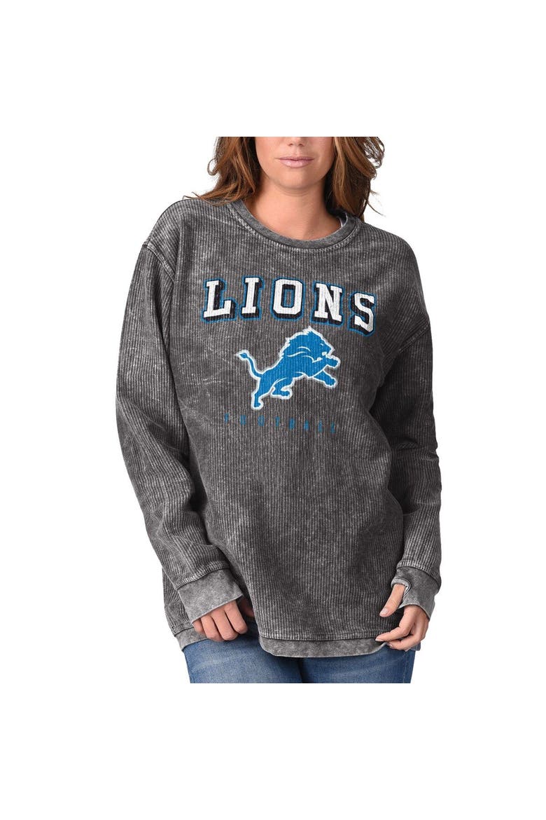 Women's G-III 4Her by Carl Banks Black Detroit Lions Comfy Cord Pullover Sweatshirt, Alternate, color, Black