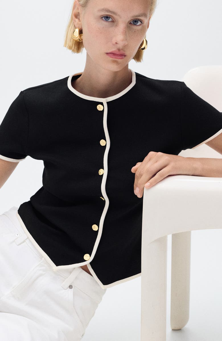 MANGO Contrast Trim Short Sleeve Cotton Cardigan, Alternate, color,