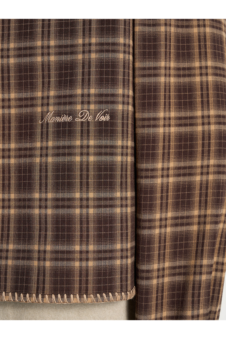 Blake Unisex Whipstitch Check Shirt, Alternate, color, Brown